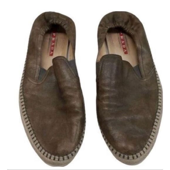 Prada Size 8 Slip On Espadrille Loafers Brown Leather Minimalist Old Money main image 9